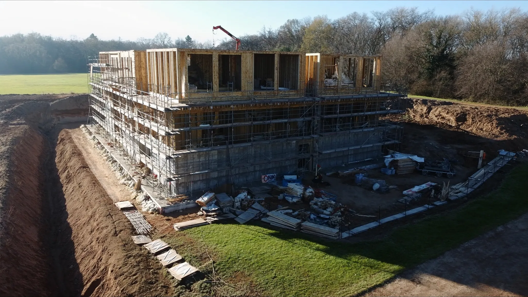 Aerial view of The Fairfield apartment building under construction