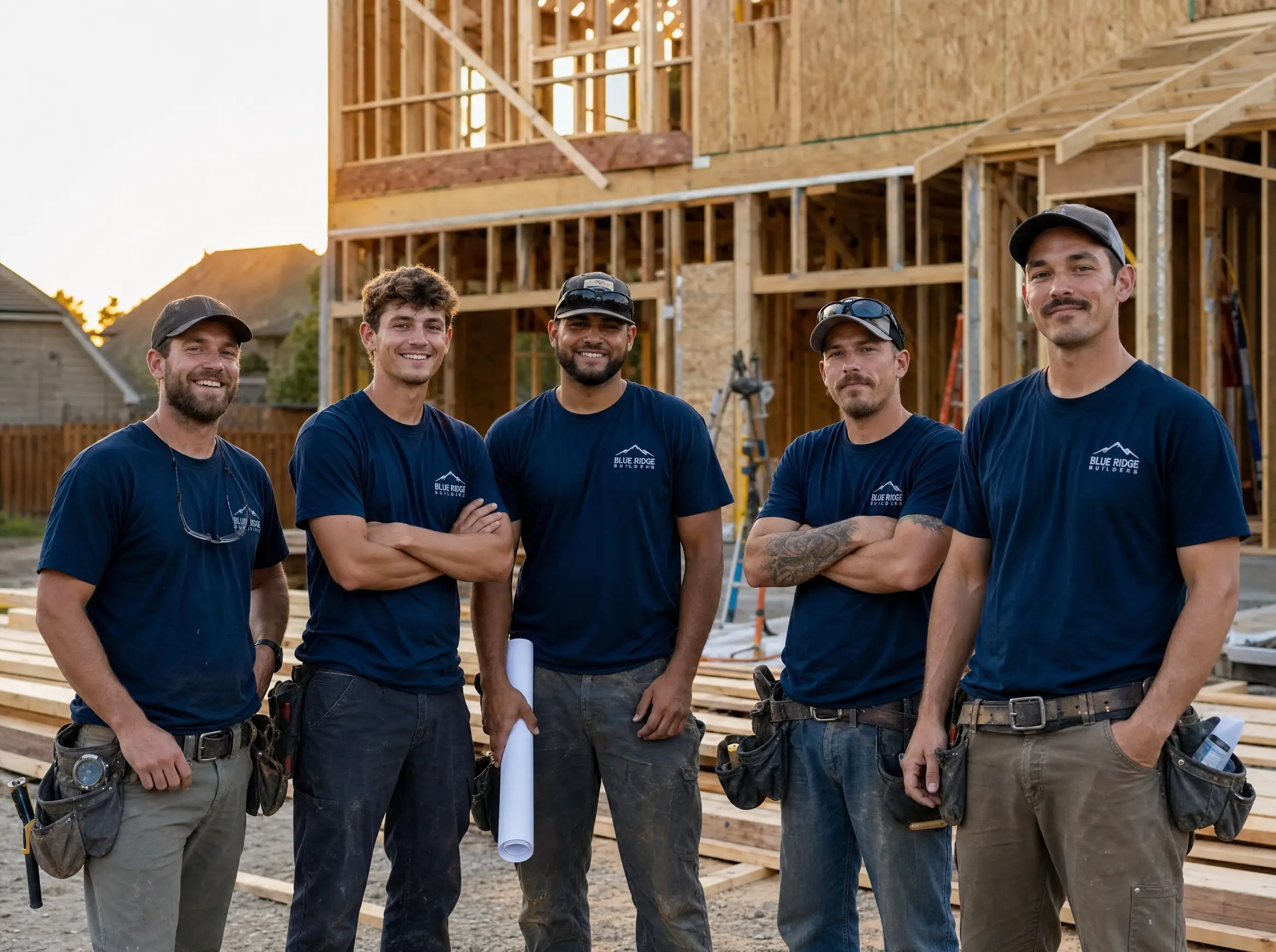 The Konrad's Contracting crew on site at golden hour